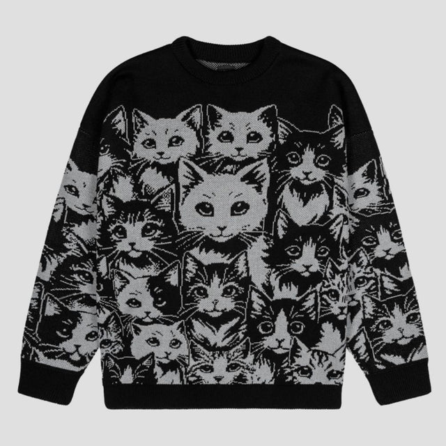Dark Cat Jacquard Knit Sweater