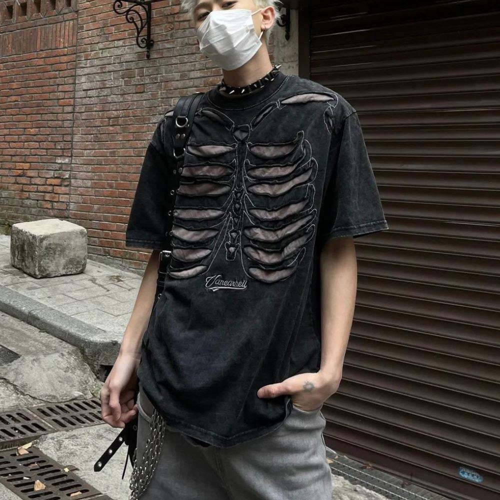 Streetwear tee with hip-hop and Gothic influences