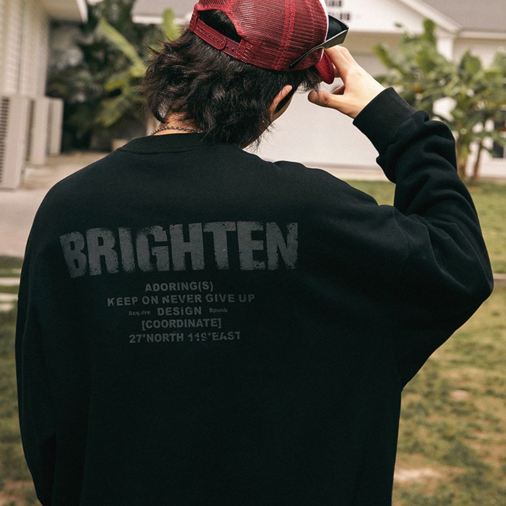 Layered outfit featuring the Distressed Letter Printed SweatshirtV