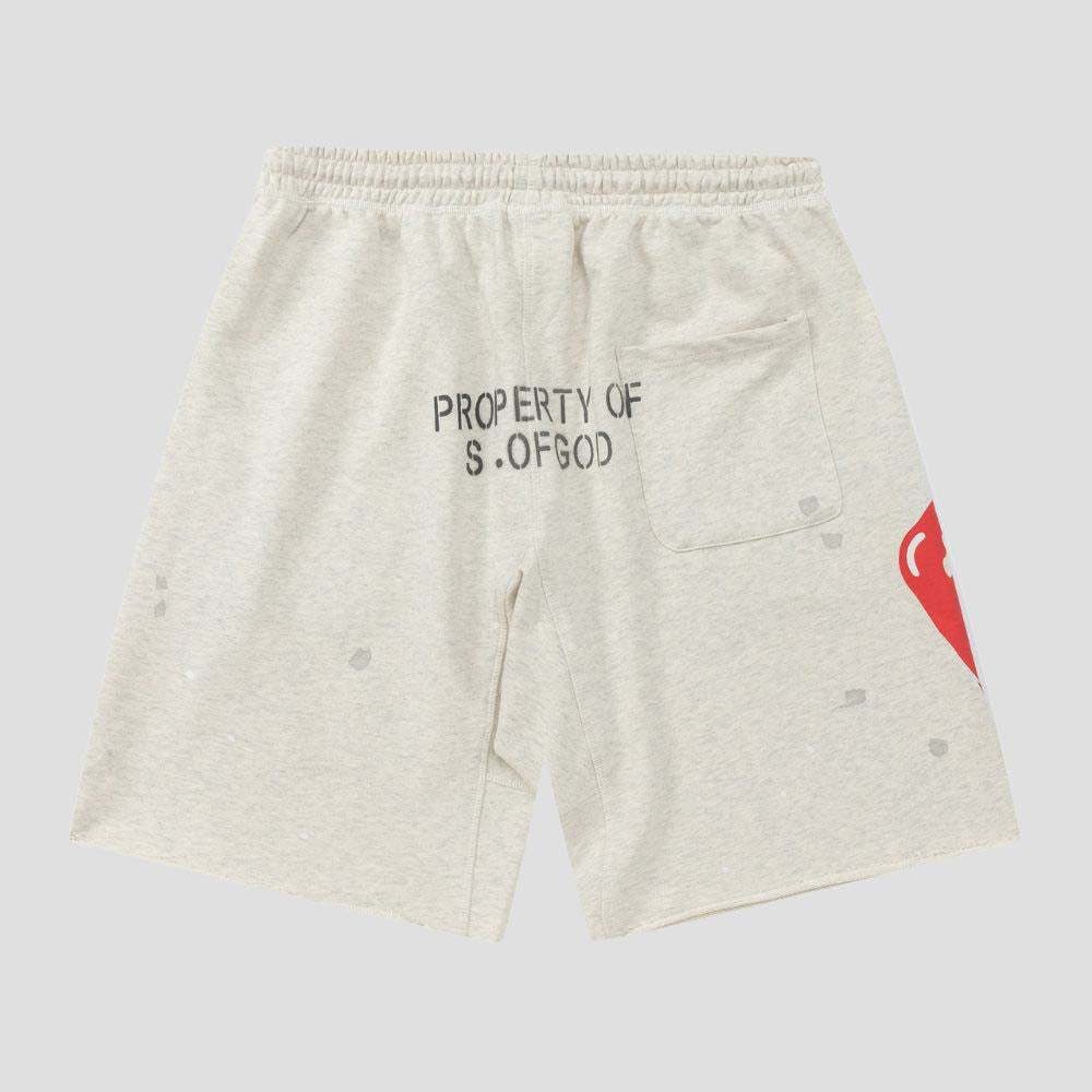 Lightweight unisex terry cloth shorts with heart design.