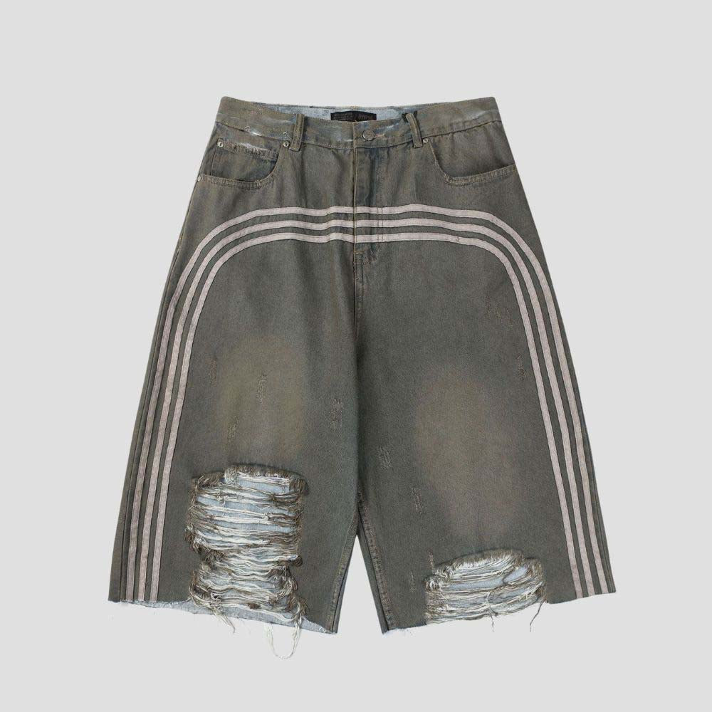 Hip-hop style distressed plus size denim shorts