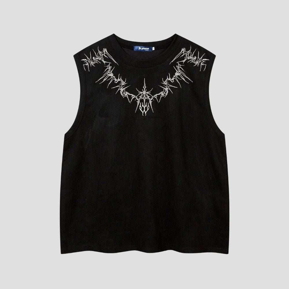 Gothic Embroidered Sleeveless T-Shirt