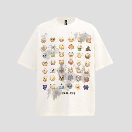 Abrasion-resistant loose fit tee with emoji graffiti design