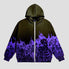 Hooded sweatshirt with flame skull print and zip-up front