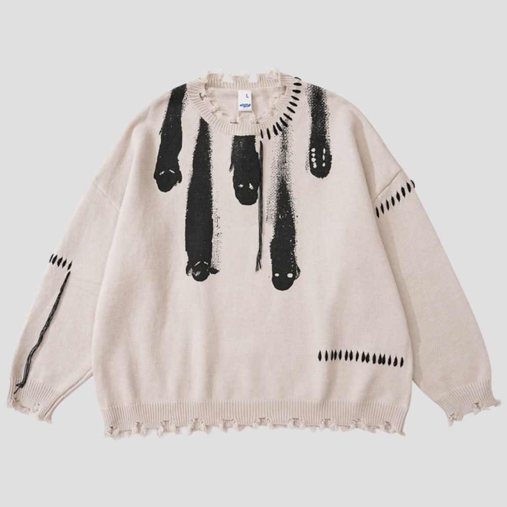 Fringe Design Printed Sweater