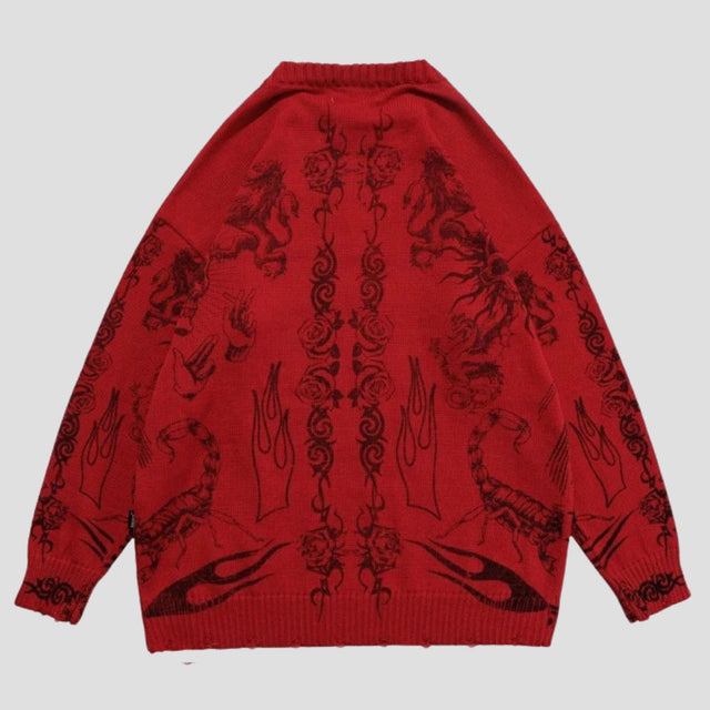 Gothic Skull Print Knitted Sweater