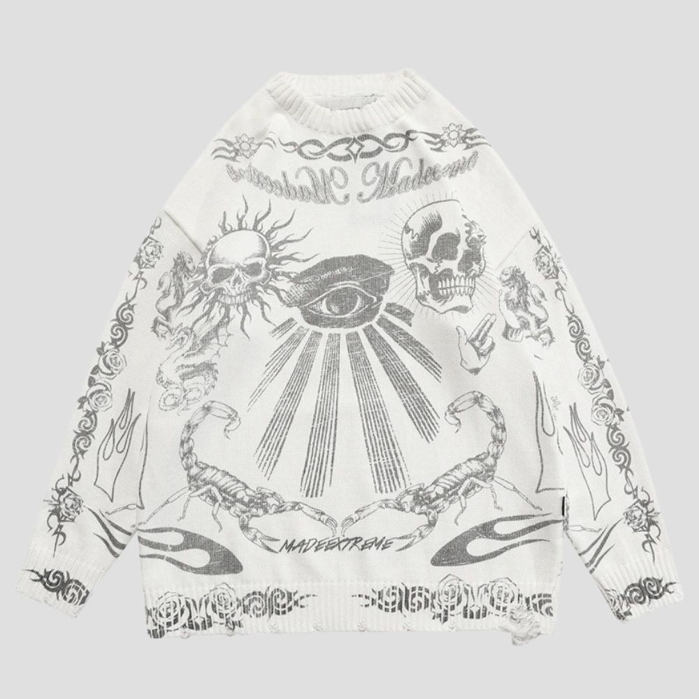 Gothic Skull Print Knitted Sweater