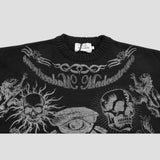 Gothic Skull Print Knitted Sweater