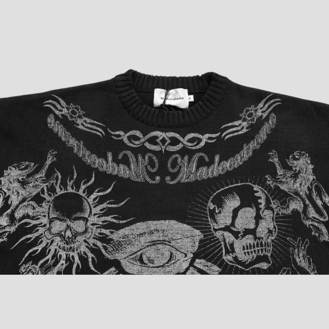 Gothic Skull Print Knitted Sweater