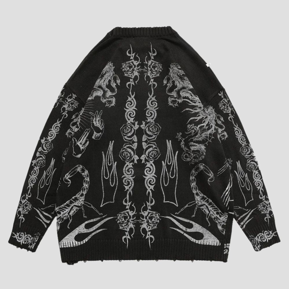 Gothic Skull Print Knitted Sweater