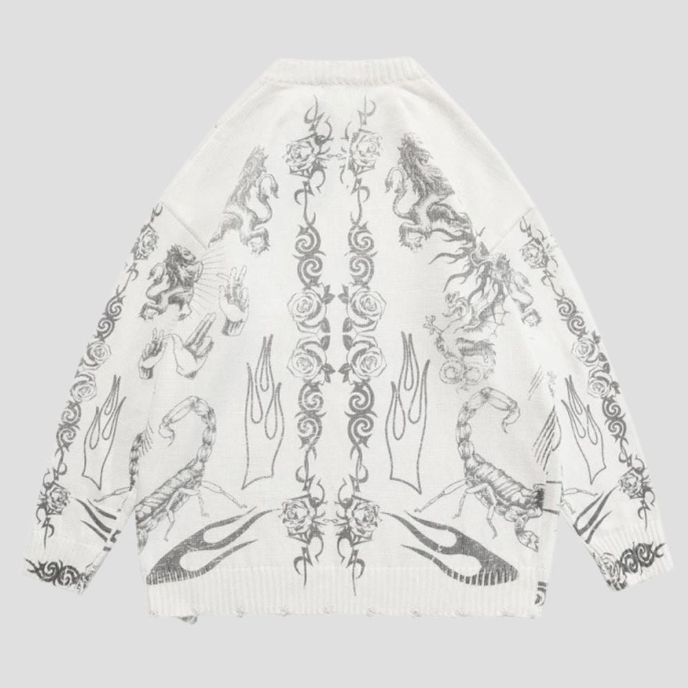 Gothic Skull Print Knitted Sweater