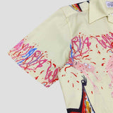 Comfortable unisex shirt with a cooling fabric, Hawaiian vibe, and artistic graffiti.