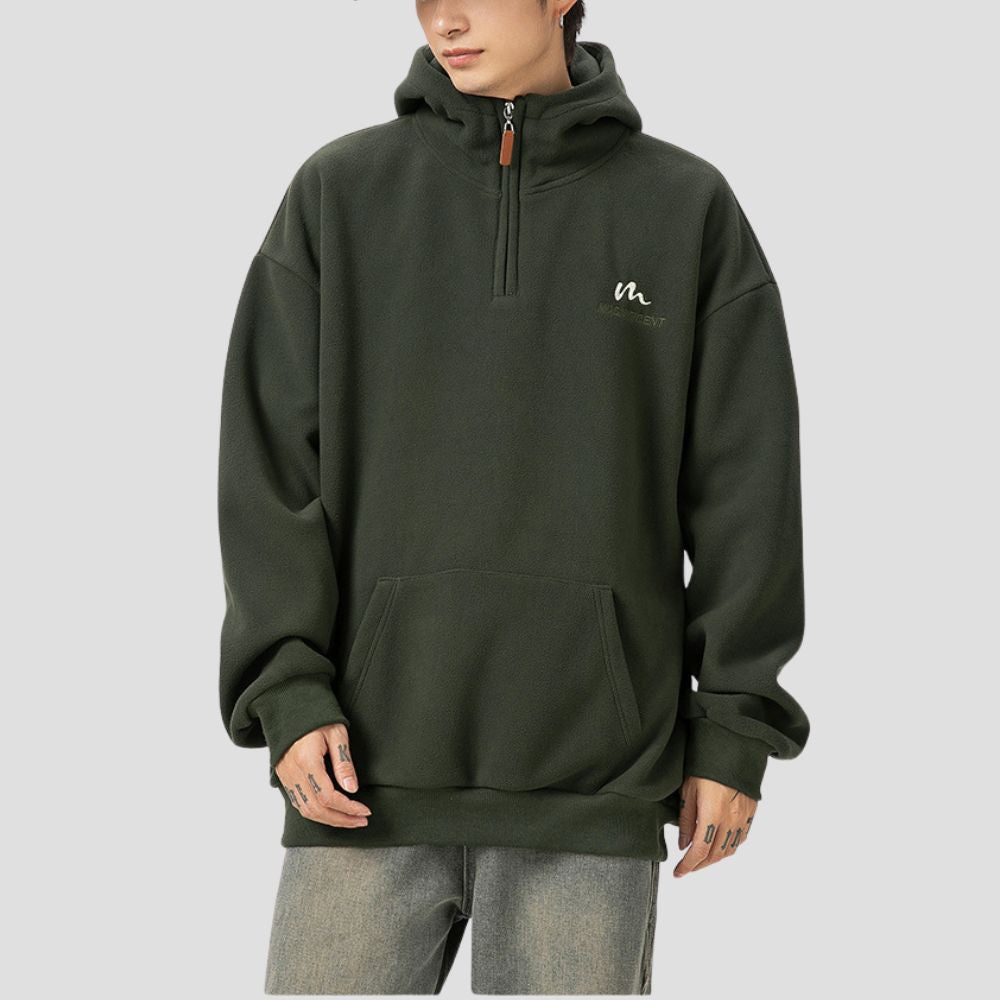 Front pocket on the Half-Zip Hooded Sweatshirt for convenience and warmth