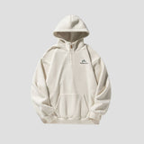 Front view of the Half-Zip Hooded Sweatshirt showcasing the comfortable hood and half-zip design