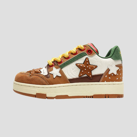 Side view of Hamburger Star Sneakers highlighting the unique design.