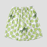 Quick-dry athletic shorts with avocado print and street fashion style.