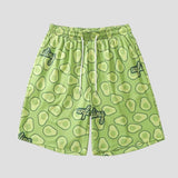 Unisex shorts with avocado print, street fashion elements, and quick-dry fabric.