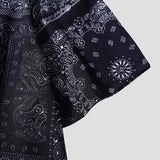 Hawaiian Paisley Colorblock Shirt in cooling fabric, hip-hop inspired, unisex design.