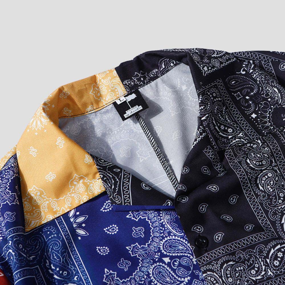 Vibrant paisley shirt with cooling fabric and hip-hop inspired design.