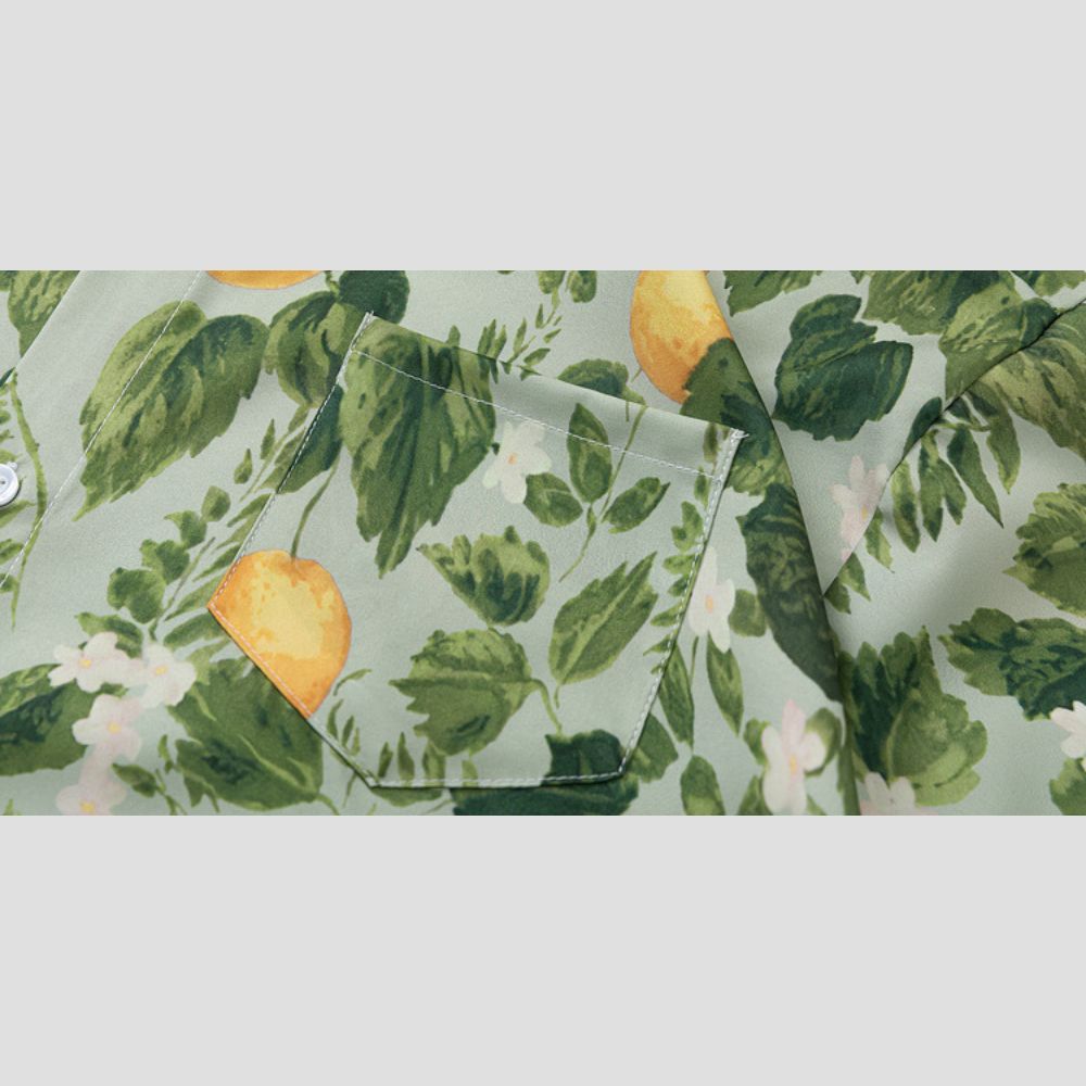 Street fashion meets beach vibes in this lemon tree Hawaiian shirt