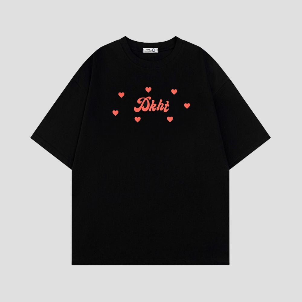 Heart Pattern Letter Print Tee