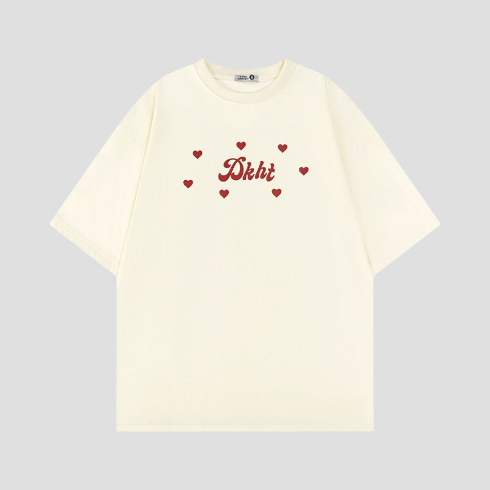 Heart Pattern Letter Print Tee