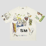 Hand-painted graffiti tee in hip-hop style.