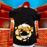 Model showcasing back design of hip-hop duck T-shirt