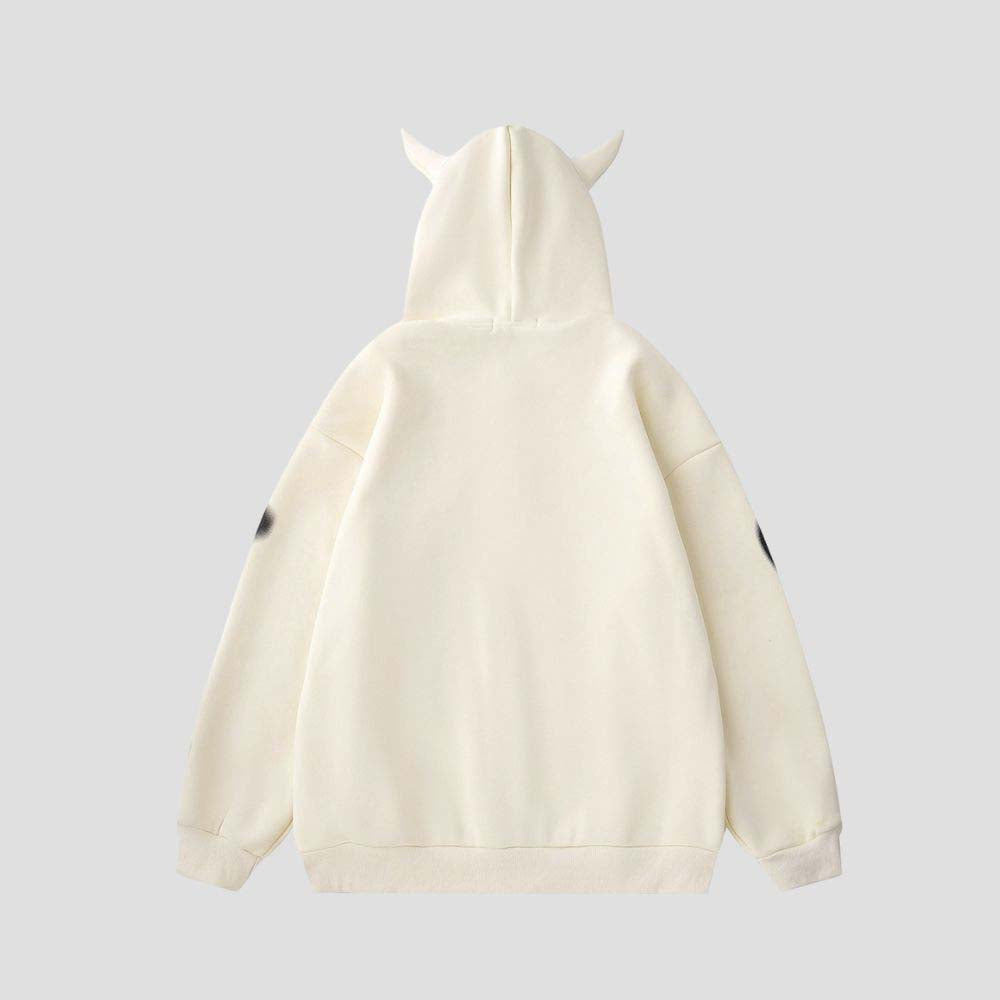 Skull print hoodie with horn accents