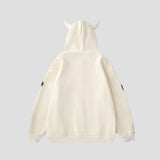 Skull print hoodie with horn accents