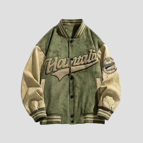 Front view of Letter Print Baseball Jacket