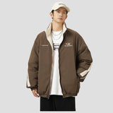 Front view of reversed side of the Letter Print Reversible Cotton Jacket