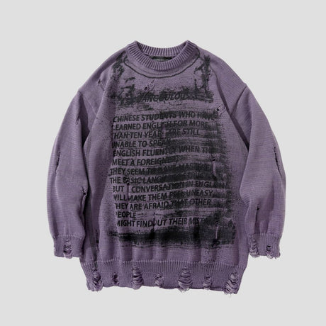 Front view of Letter Print Sweater showcasing bold letter design