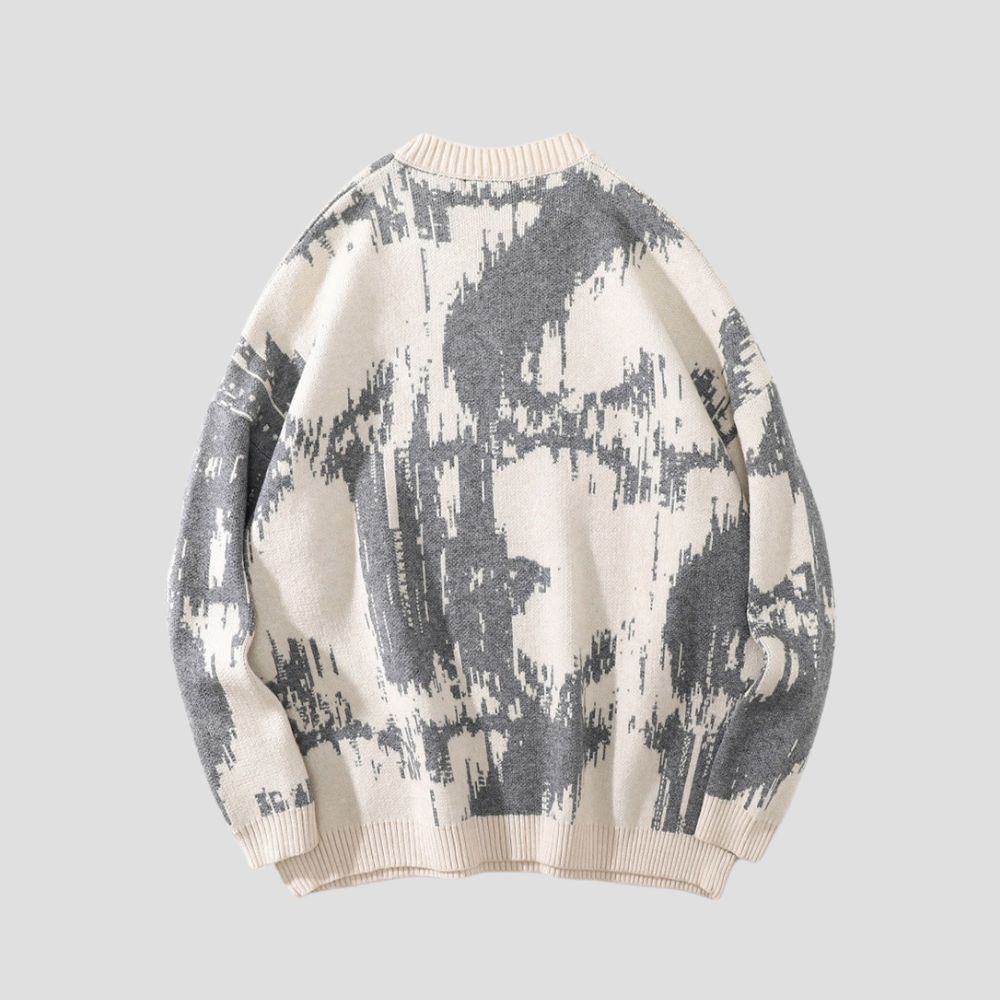 Back view of the Letter Tie-Dye Print Sweater highlighting the full tie-dye design and relaxed fit