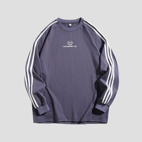 Front view of the Loose Striped Sweatshirt with classic stripes