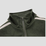 Detail of the jacket's zipper, emphasizing its smooth operation and durability