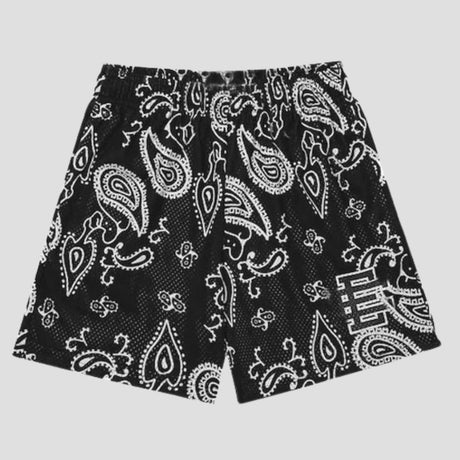 Comfortable loose fit shorts with paisley pattern and mesh breathable material.