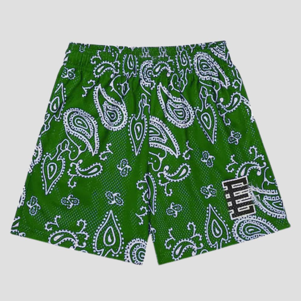 Stylish unisex shorts with cooling fabric, paisley print, and athletic design.