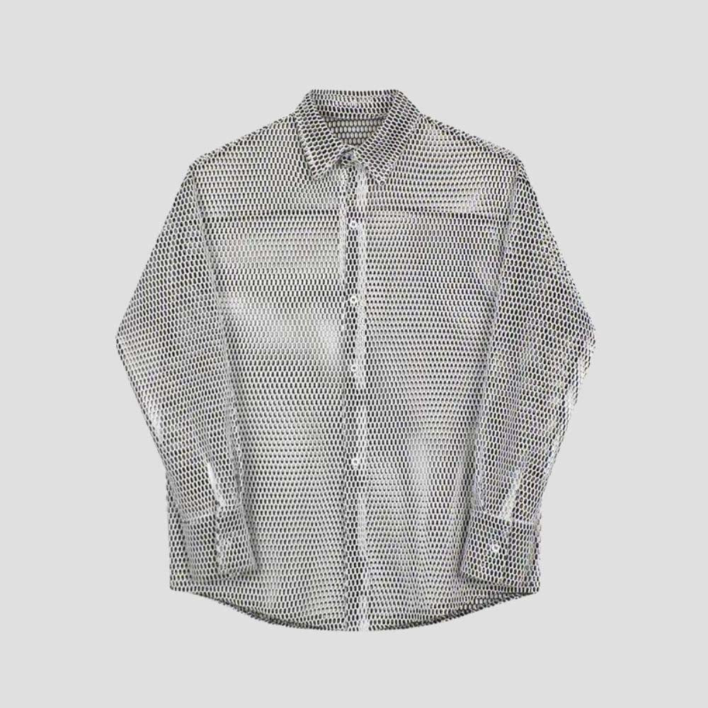 Metallic textured niche hollow-out shirt with an avant-garde street style.