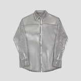 Metallic textured niche hollow-out shirt with an avant-garde street style.