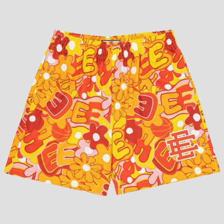 Trendy quick-dry shorts with a loose fit, breathable mesh design, and street fashion elements.