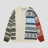 Color-blocked patchwork streetwear sweater