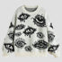 Personality Eye Jacquard Crewneck Loose Knit Sweater
