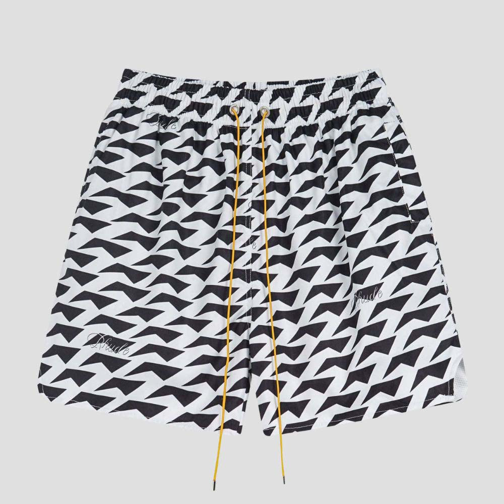 Loose-fit unisex shorts with quick-dry fabric and geometric design