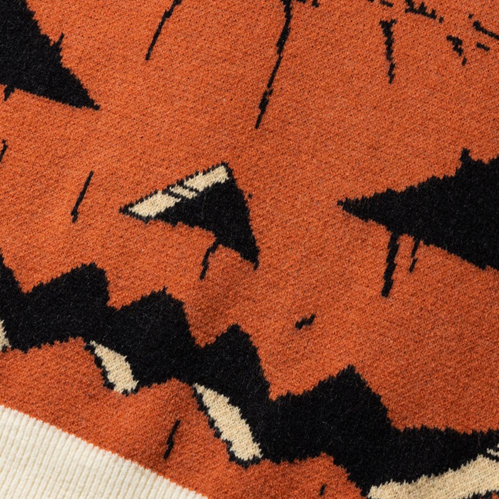 Close-up of the stitching on Pumpkin Face Crew Neck Sweater