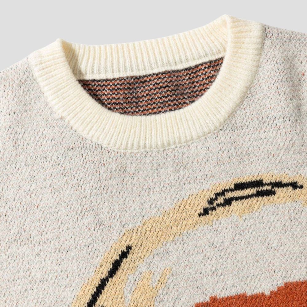 Fabric texture of Pumpkin Face Crew Neck Sweater