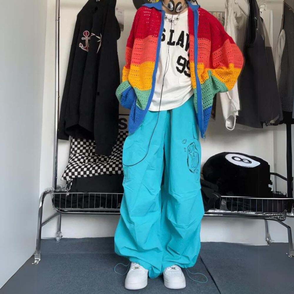 Edgy street fashion shirt featuring rainbow color design