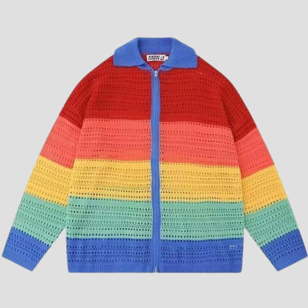 Hip-hop style rainbow color hollow-out shirt