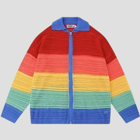Hip-hop style rainbow color hollow-out shirt