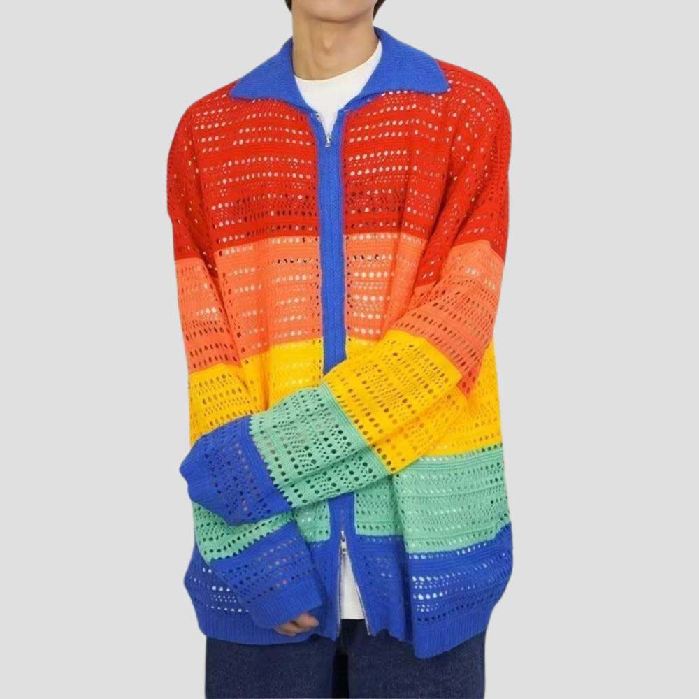 Loose fit hollow-out shirt with vibrant rainbow colors